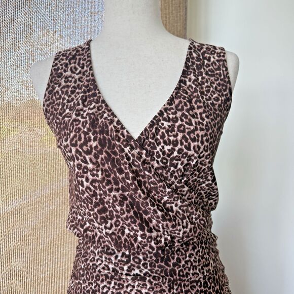 Altar'd State Rosa Dress Small Cheetah Animal Print Mini Ruffle Hem Stretchy EUC - Picture 2 of 12